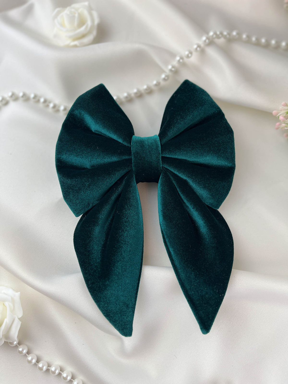 Emerald Green Velvet Sailor Bow for Dog Collar - Canoodle Company