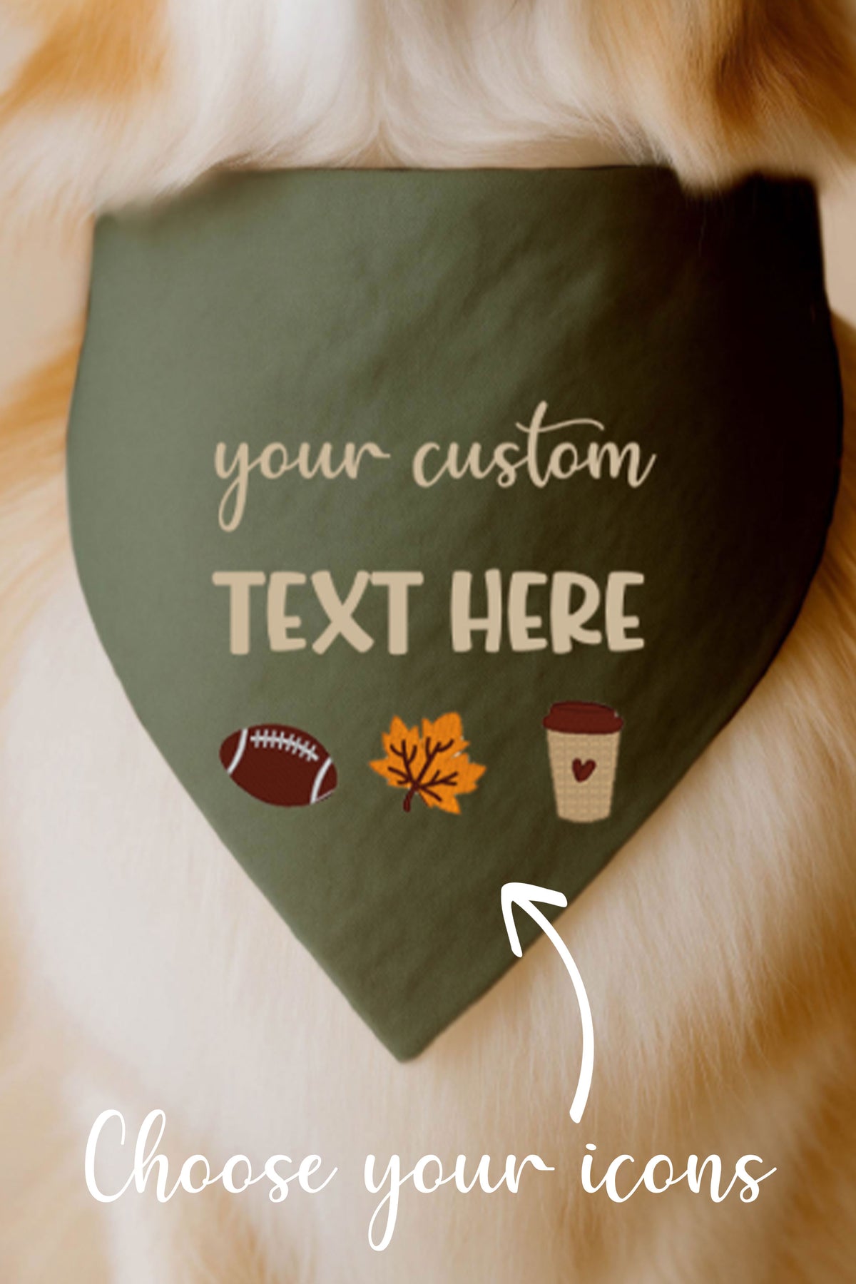Embroidered Dog Bandana | Custom Text & 3 Icons Bottom - Canoodle Company