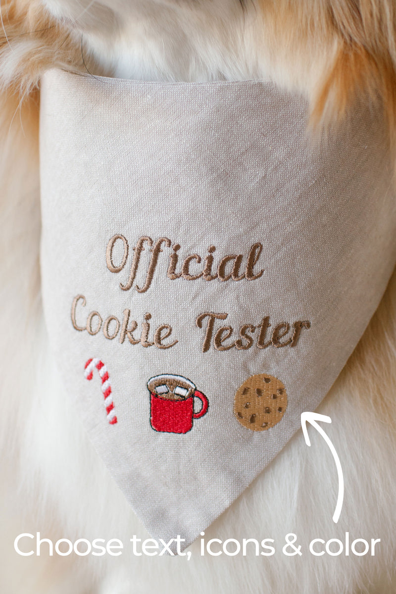 Embroidered Dog Bandana | Custom Text & 3 Icons Bottom - Canoodle Company