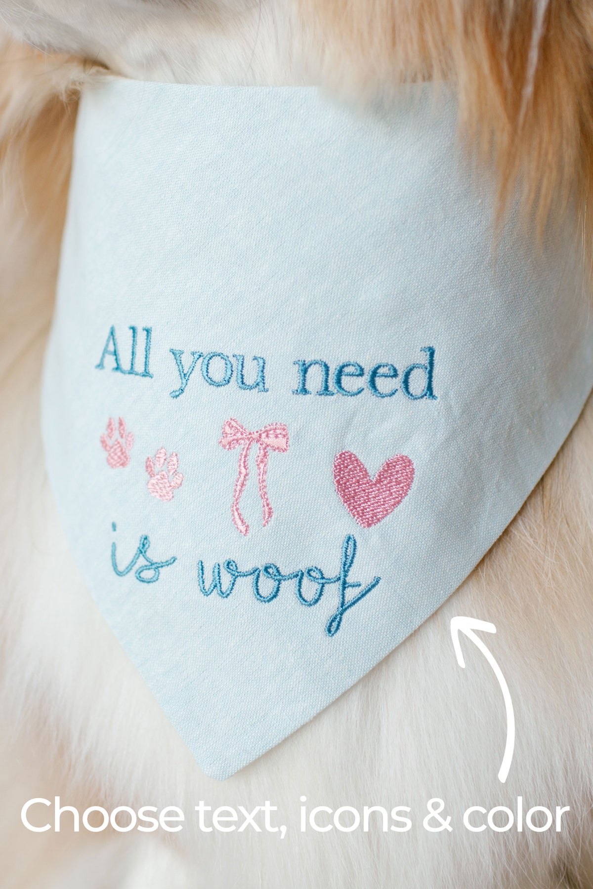 Embroidered Dog Bandana | Custom Text & 3 Icons Middle - Canoodle Company