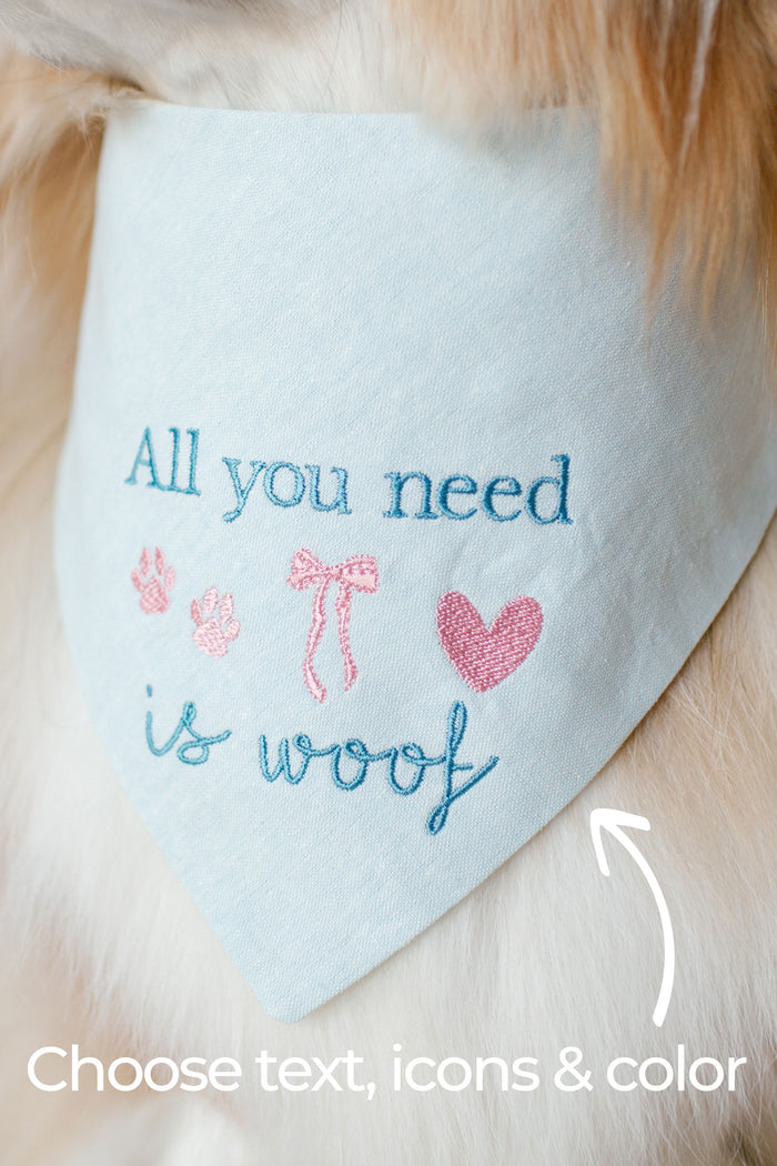 Embroidered Dog Bandana | Custom Text & 3 Icons Middle - Canoodle Company