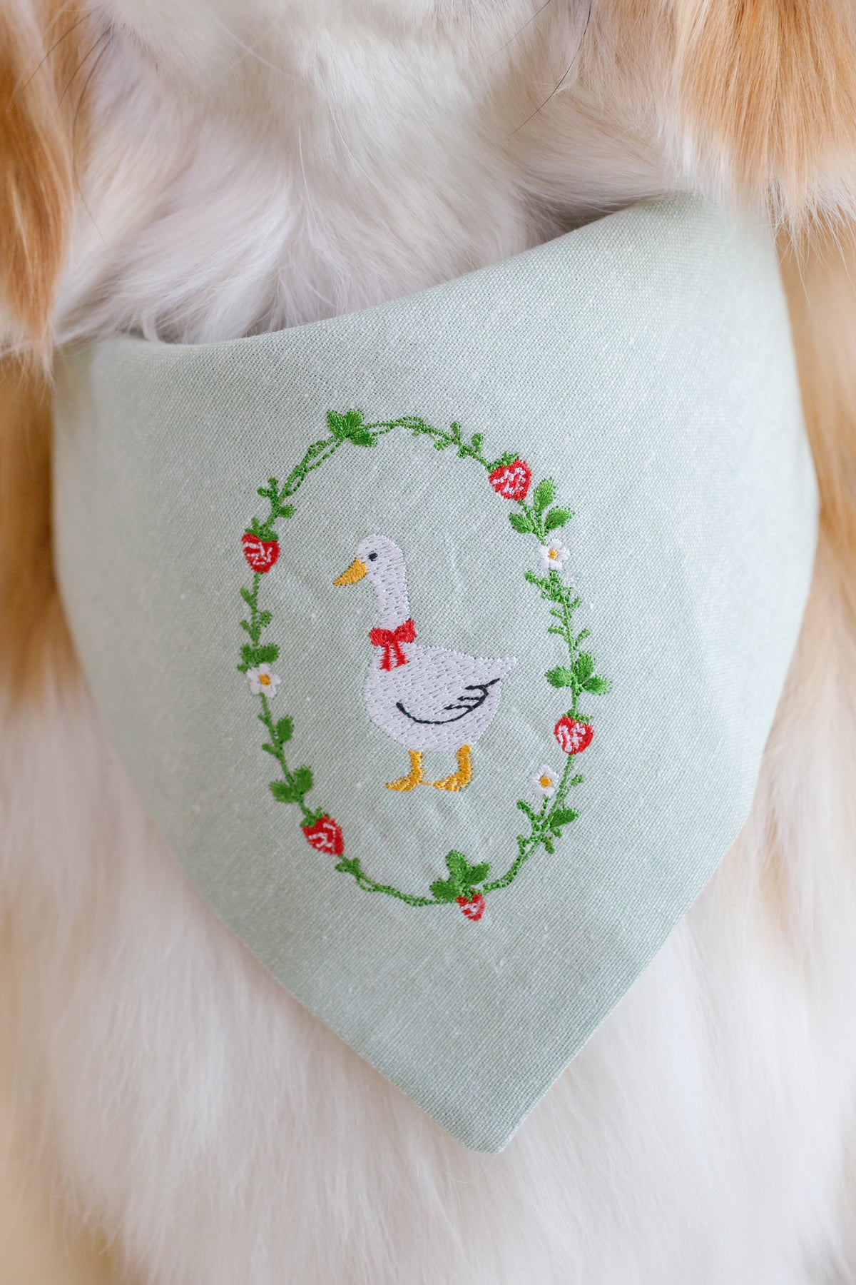Strawberry Goose Embroidered Dog Bandana - Canoodle Company