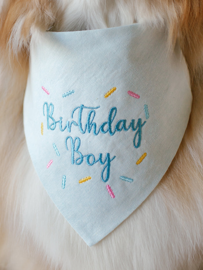 Birthday Boy with Sprinkles Embroidered Dog Bandana | CUSTOM COLORS - Canoodle Company