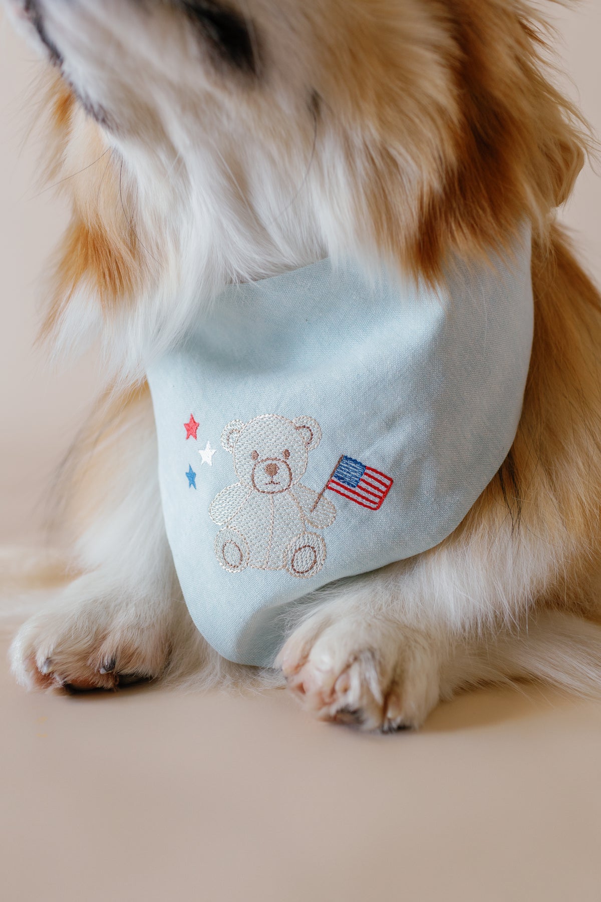 Patriotic Teddy Bear Embroidered Dog Bandana