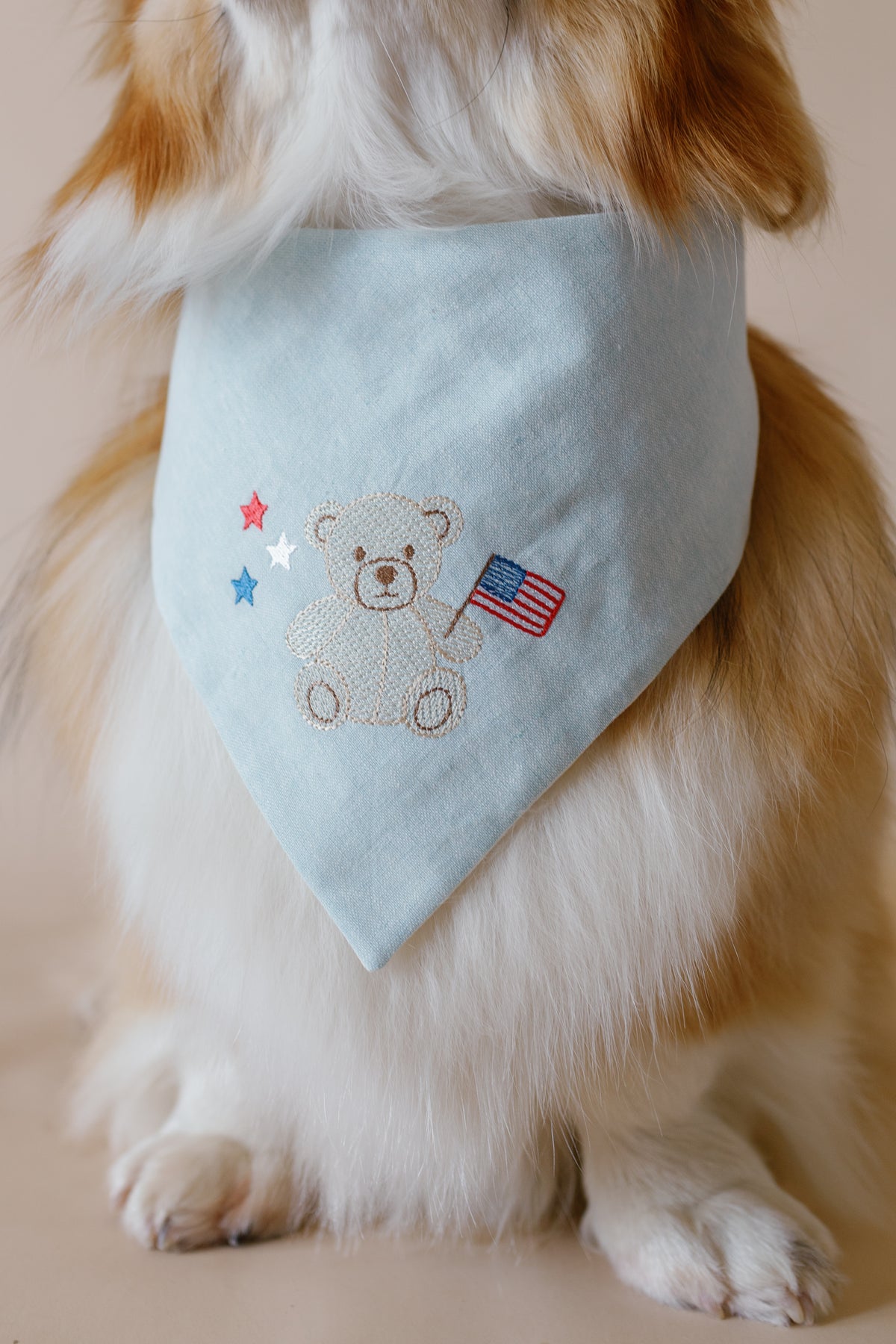 Patriotic Teddy Bear Embroidered Dog Bandana
