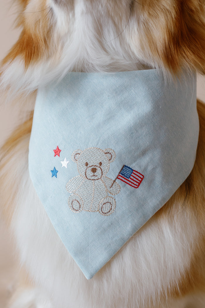 Patriotic Teddy Bear Embroidered Dog Bandana