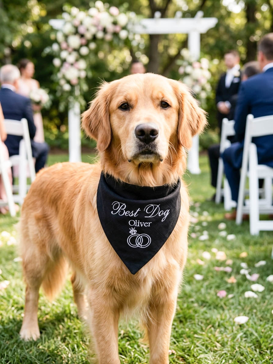 Wedding Title Custom Embroidered Dog Bandana | CUSTOM COLORS