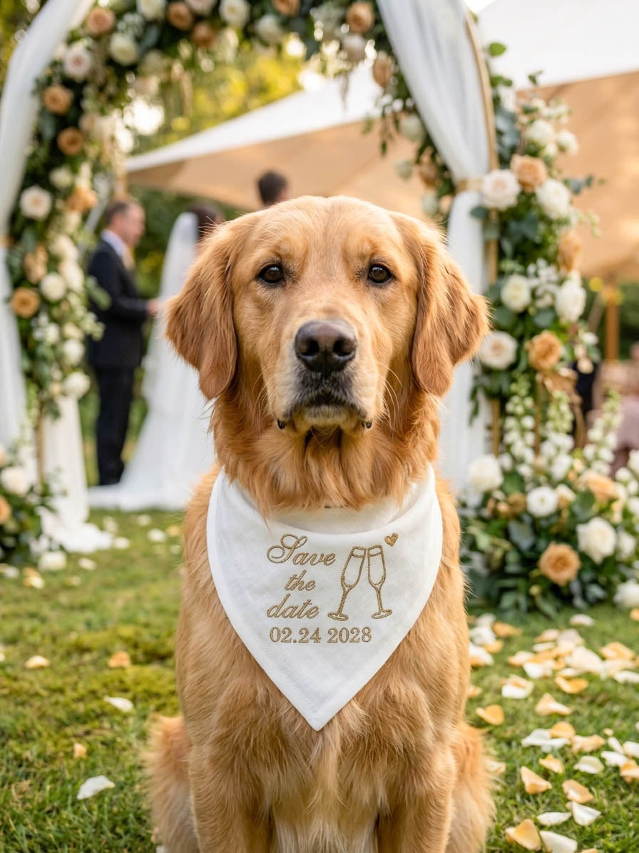 Save the date Embroidered Dog Bandana | CUSTOM COLORS