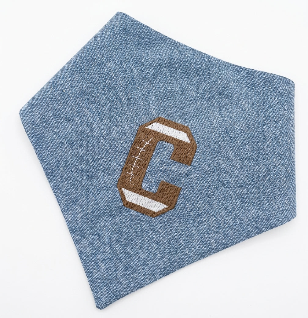 Football Letter Embroidered Dog Bandana | CUSTOM COLORS