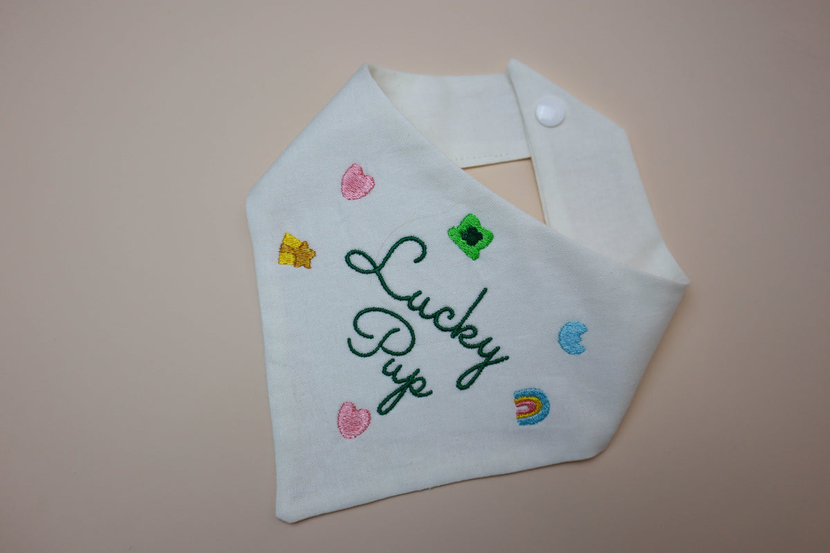 Lucky pup Embroidered Dog Bandana