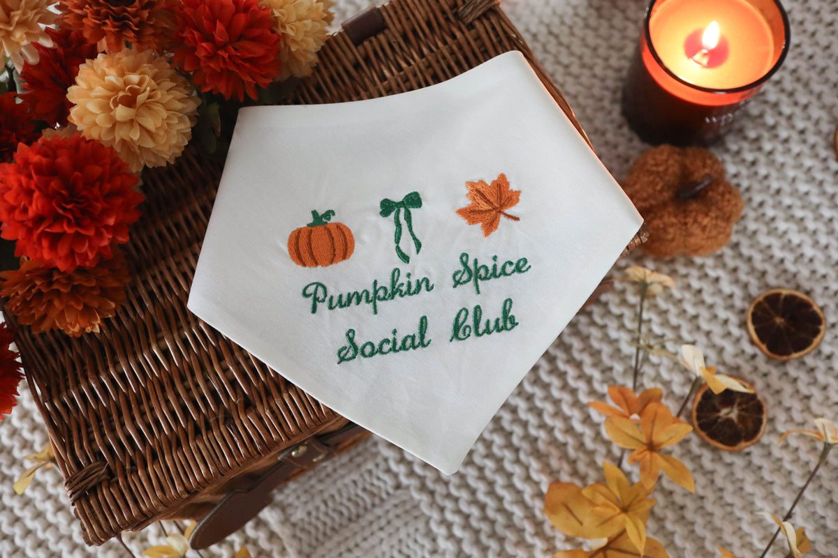 Pumpkin Spice Social Club Embroidered Dog Bandana - Canoodle Company