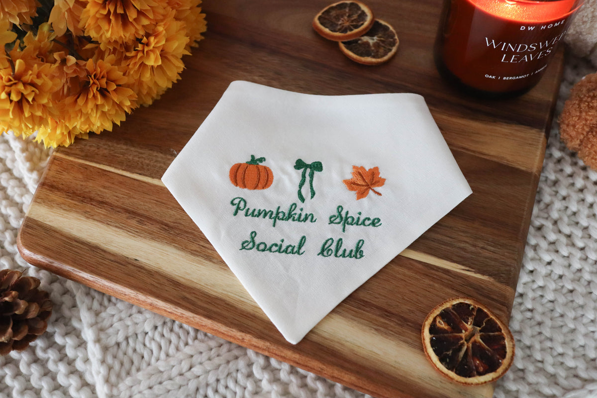 Pumpkin Spice Social Club Embroidered Dog Bandana - Canoodle Company