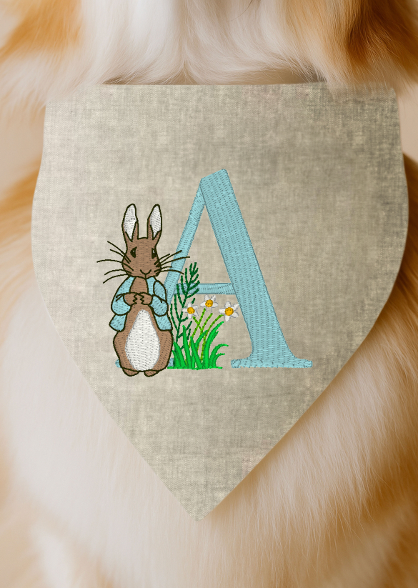 Letter with Rabbit Embroidered Dog Bandana - Canoodle Company