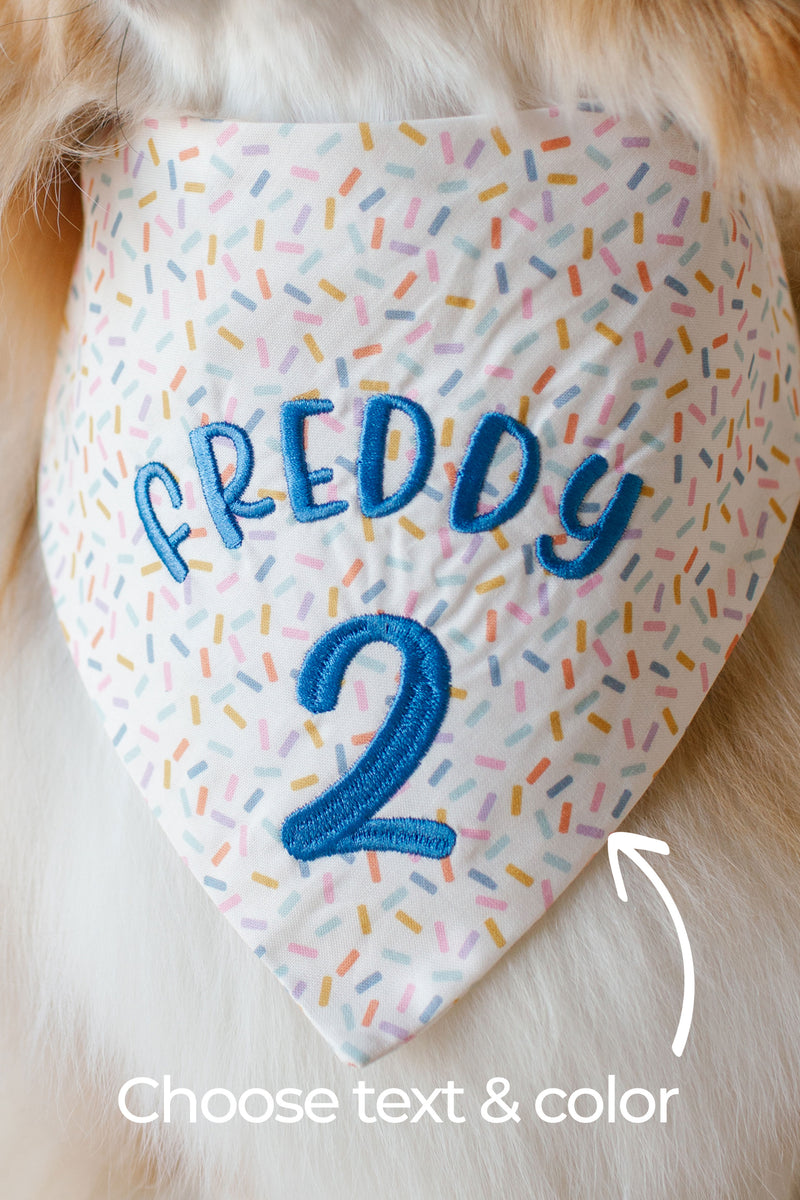 Birthday Name & Number Embroidered Dog Bandana | CUSTOM COLORS - Canoodle Company