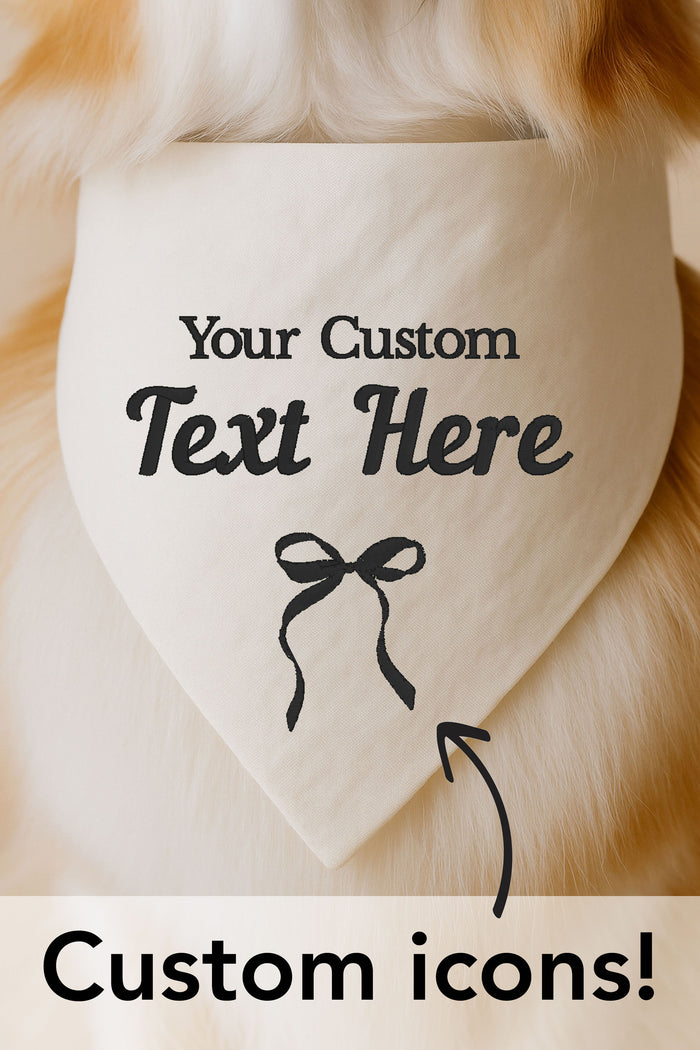 Custom Embroidered Dog Bandana | Horizontal Text with Graphics - Canoodle Company