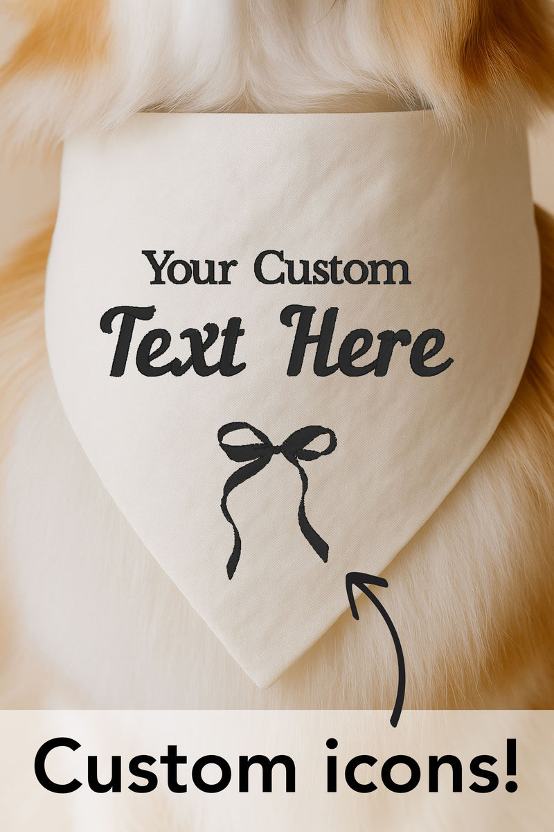 Custom Embroidered Dog Bandana | Horizontal Text with Graphics - Canoodle Company